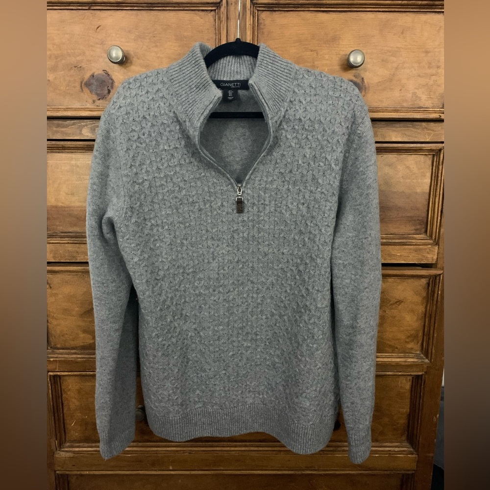 Gianetti Womens 1/4 Zip Gray Italian Wool Sweater size Large